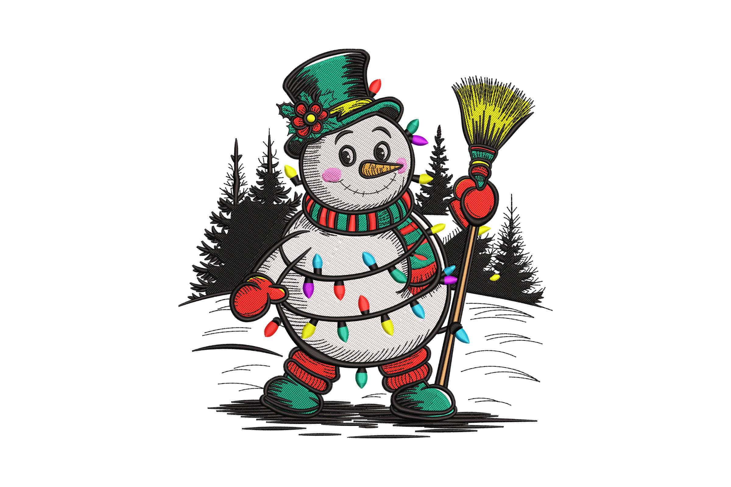 Christmas Snowman with Lights Embroidery Design