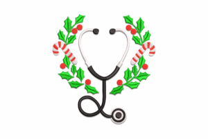 Christmas Stethoscope Wreath Embroidery Design