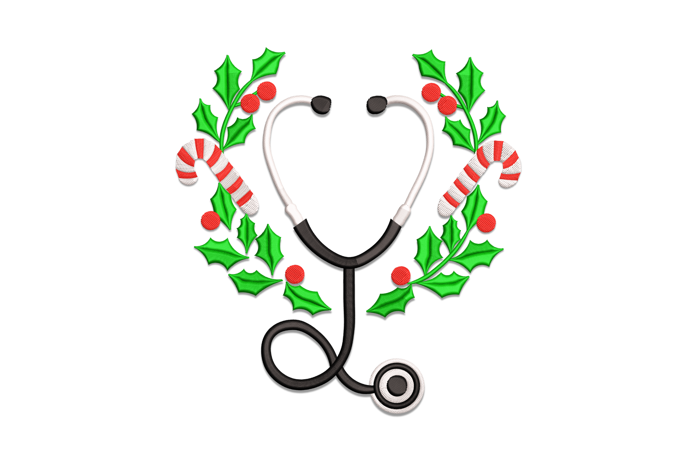 Christmas Stethoscope Wreath Embroidery Design