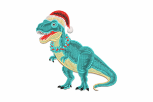 Christmas T-Rex in Santa Hat Embroidery Design