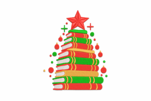 Christmas Tree Book Stack Embroidery Design