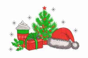 Christmas Tree, Santa Hat & Gift Embroidery Design