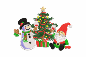 Christmas Tree with Snowman & Gnome Embroidery Design