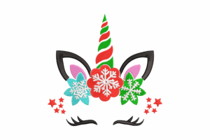Christmas Unicorn Face Machine Embroidery Design