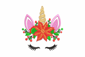 Christmas Unicorn with Poinsettia Embroidery Design