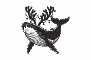 Christmas Whale with Antlers Embroidery Design