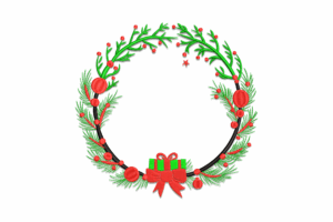 Christmas Wreath Greenery with Red Berries Embroidery Design