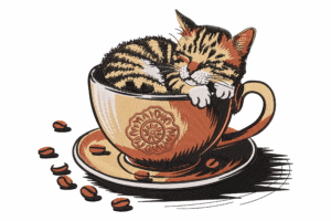Coffee Cat Embroidery Design