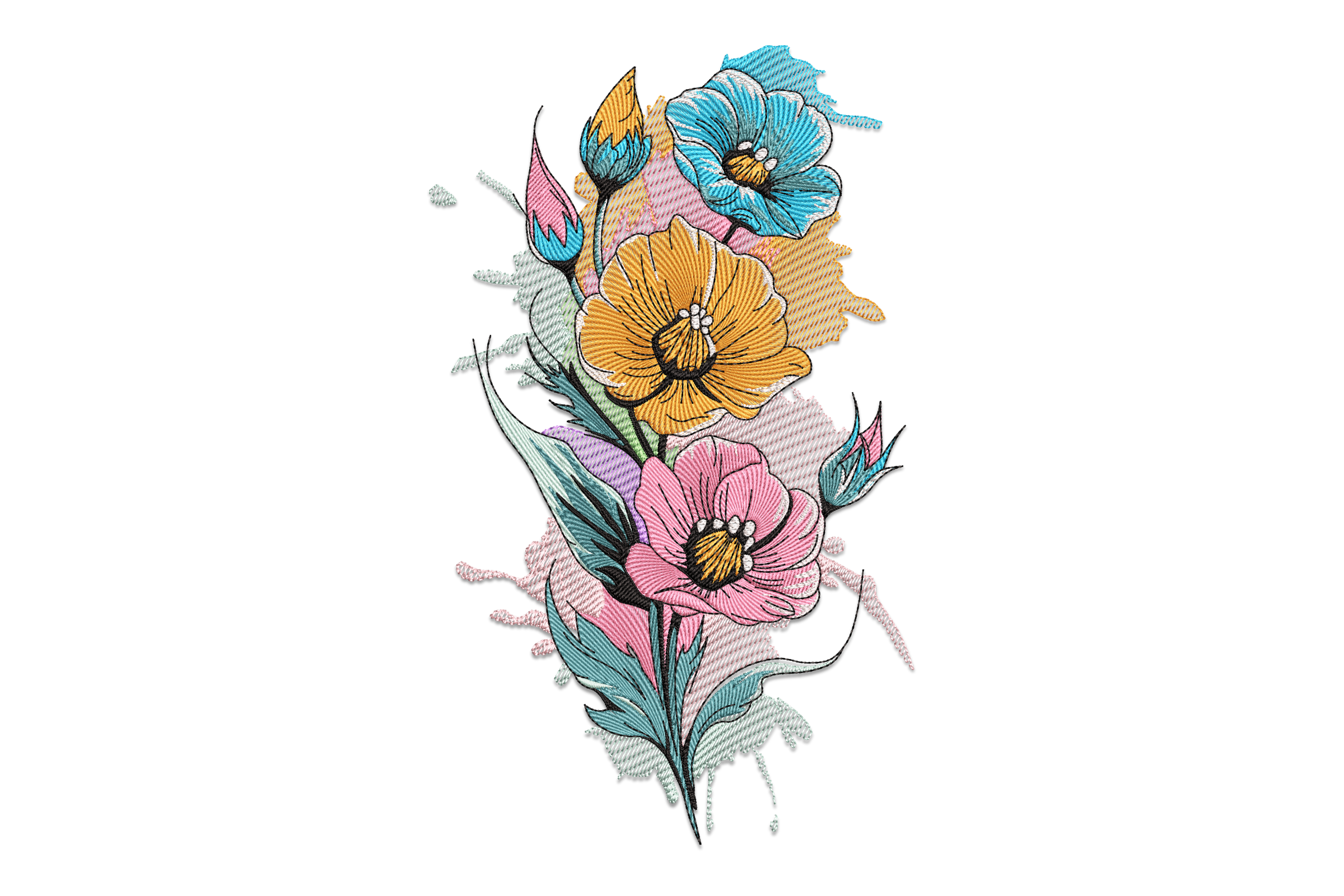 Color Splash Flower Embroidery Design