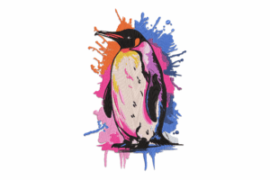 Color Splash Penguin Embroidery Design