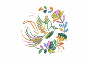 Colorful Bird and Flowers Embroidery Design