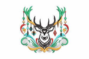 Colorful Deer Head with Ornaments Embroidery Design