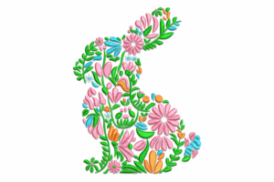 Colorful Flowers in Rabbit Shape Embroidery Design
