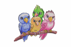 Colorful Parrot Friends Embroidery Design