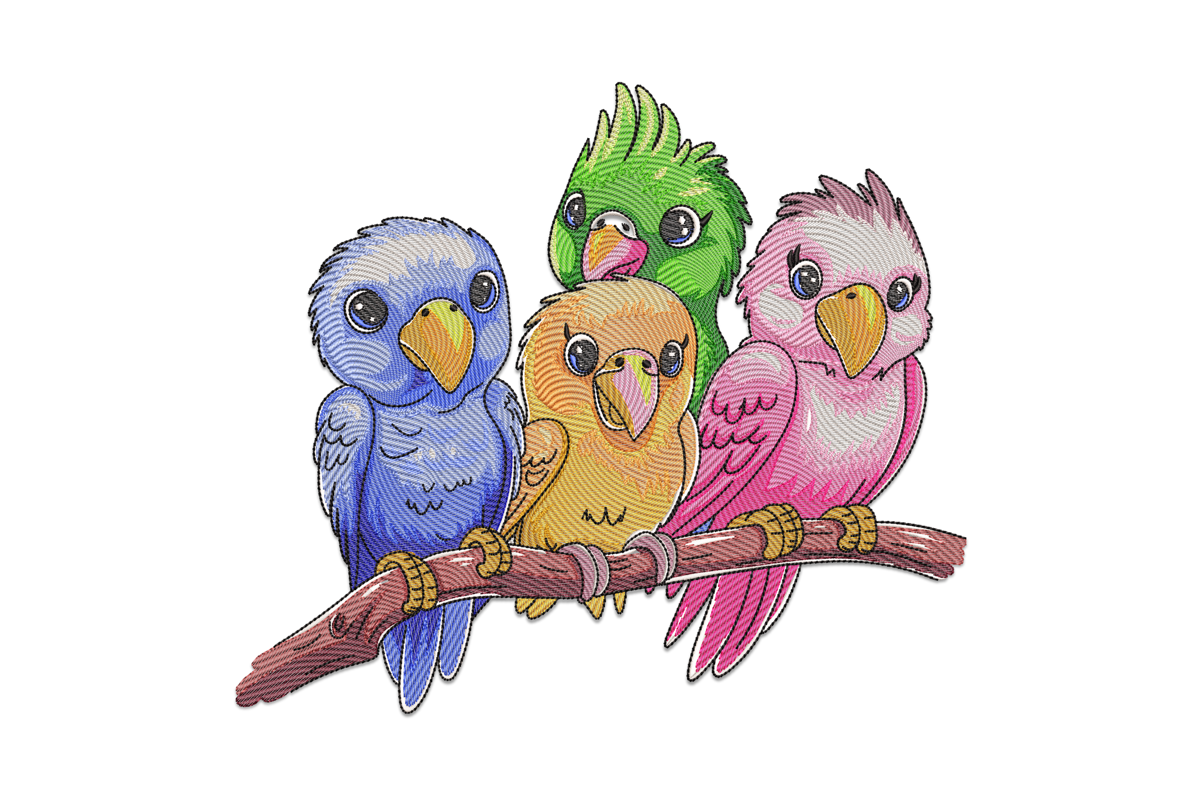 Colorful Parrot Friends Embroidery Design