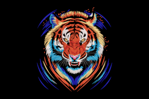 Colorful Roaring Tiger Head Embroidery Design