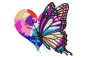 Colorful Wings Butterfly with Heart Embroidery Design