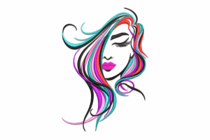 Colorful Woman Face Line Art Embroidery Design