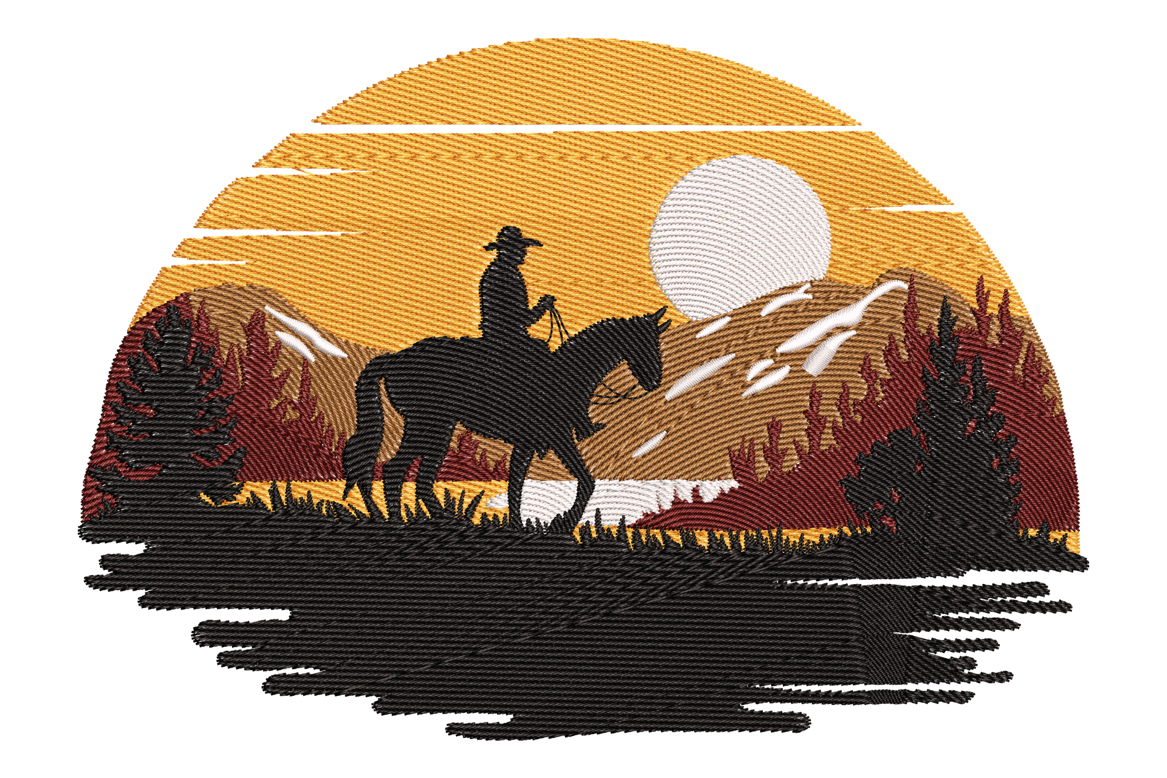 Cowboy Sunset Embroidery Design