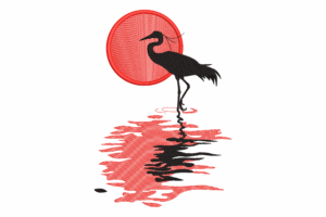 Crane Reflection Embroidery Design
