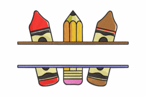 Crayon and Pencil Frame Embroidery Design