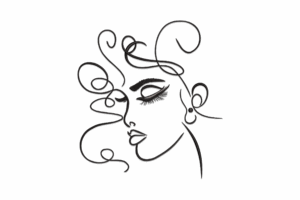 Curly Hair Woman Face Line Art Embroidery Design