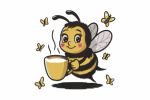 Cute Bee with Coffee Embroidery Design