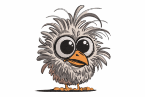 Cute Big-Eyed Fluffy Bird Embroidery Design