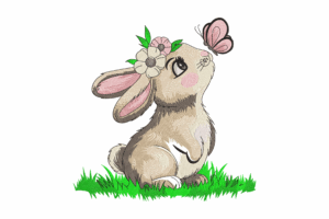 Cute Bunny and Butterfly Embroidery Design