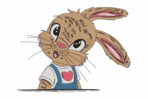 Cute Bunny in Overalls Embroidery Design