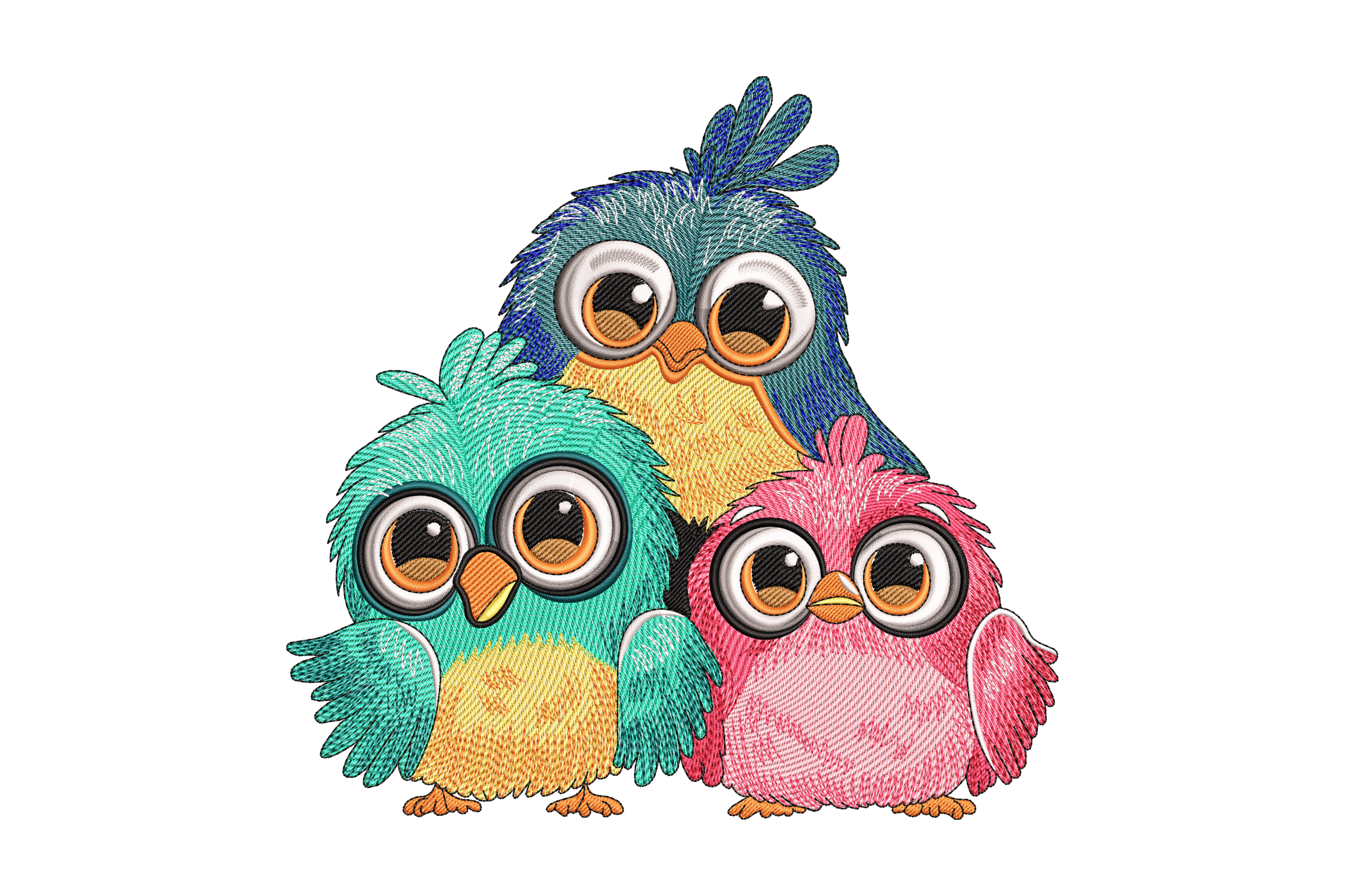 Cute Cartoon Bird Trio Embroidery Design