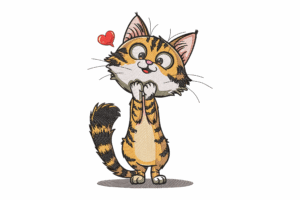 Cute Cartoon Cat Embroidery Design