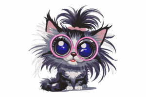 Cute Cat with Glasses Embroidery Design