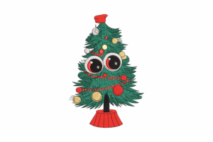 Cute Christmas Tree with Big Eyes Embroidery Design