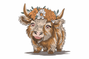 Cute Cow with Floral Crown Embroidery Design