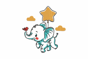Cute Elephant with Star Balloon Embroidery Design