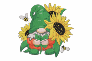 Cute Garden Gnome with Bees Embroidery Design