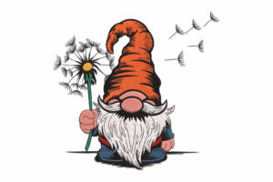 Cute Garden Gnome with Blowing Flower Embroidery Design