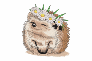 Cute Hedgehog with Flower Crown Embroidery Design