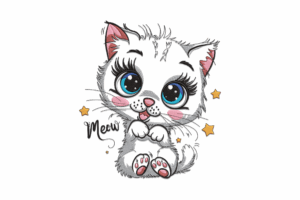Cute Meowing Kitten Embroidery Design