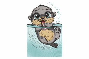 Cute Otter with Seashell Embroidery Design
