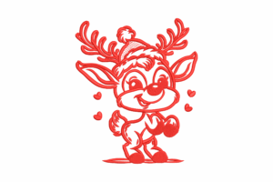 Cute Reindeer in Santa Hat Embroidery Design