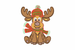 Cute Reindeer in Winter Hat & Scarf Embroidery Design