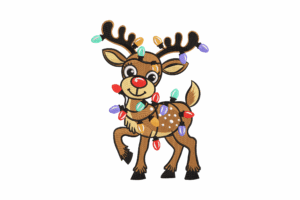 Cute Reindeer with Christmas Lights Embroidery Design