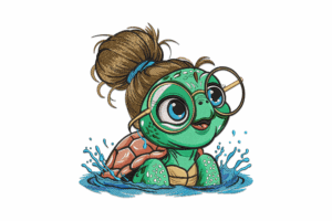Cute Turtle with Glasses Embroidery Design