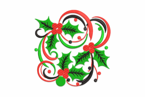 Decorative Holly Swirl Embroidery Design