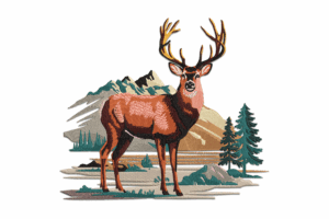 Deer in Mountains Embroidery Design
