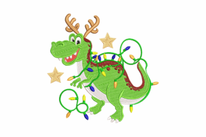Dino Christmas Lights Embroidery Design