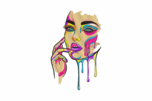 Dripping Pop Art Woman Face Embroidery Design