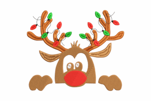 Cute Christmas Reindeer with Lights Embroidery Design